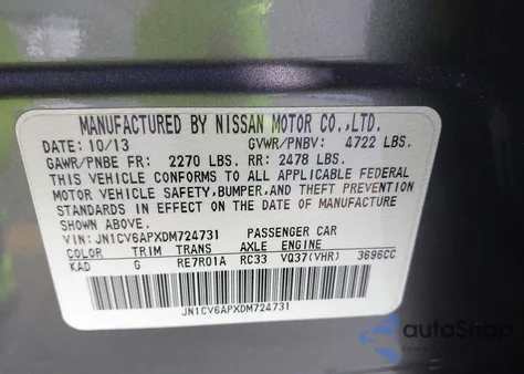 2013 Infiniti G37 Journey z USA, uszkodzony, nr VIN JN1CV6APXDM724731